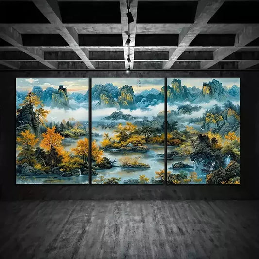 3pcs Chinese Style Landscape Wall Art Set Canvas Framed 50x70cm - High Quality Print 100% Australian Made Wall Canvas Ready to Hang