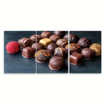 3pcs Luxurious Chocolates, Candies and Truffles Wall Art Set Canvas Framed 60x90cm - High Quality Print 100% Australian Made Wall Canvas Ready to Hang - Bella Home Decor
