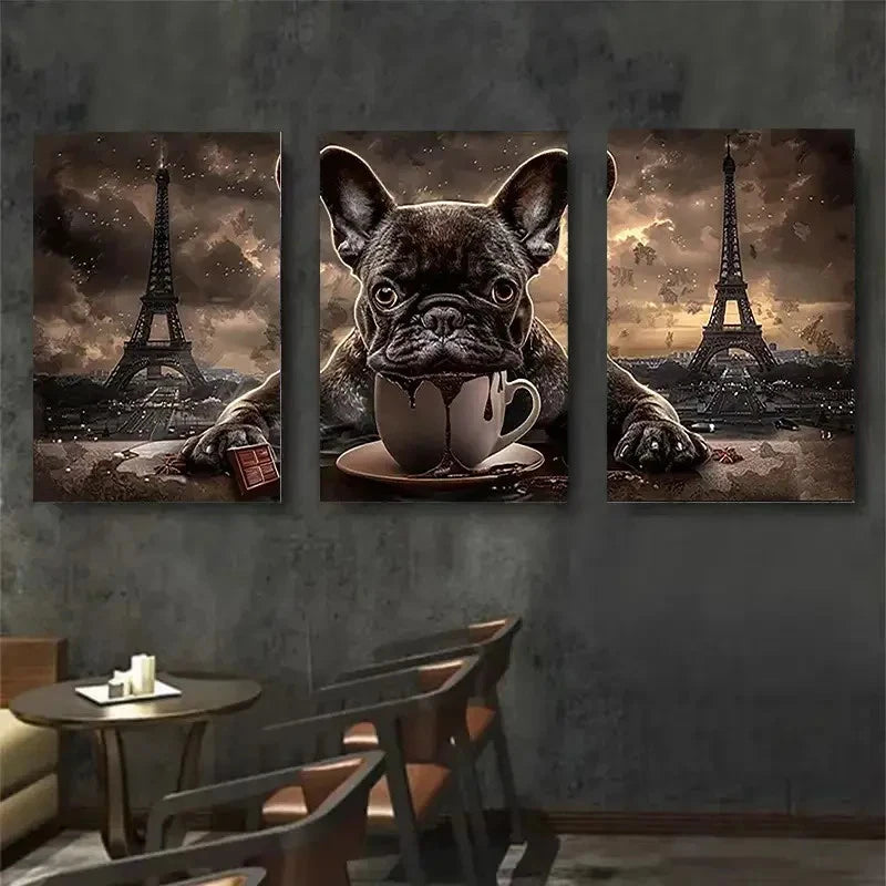 3pcs French Bulldog & Eiffel Tower Metal Print Ready to Hang Art - Bella Home Decor
