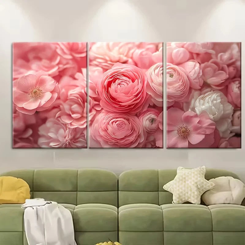 3pcs Spring Bouquet Soft Flower Petals Metal Print Ready to Hang Art