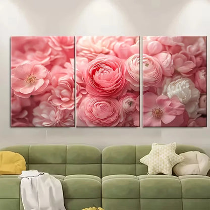 3pcs Spring Bouquet Soft Flower Petals Metal Print Ready to Hang Art