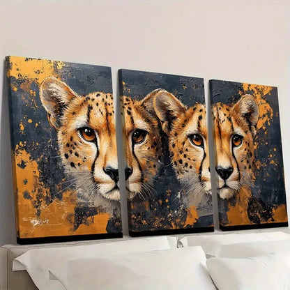 3pcs Cheetah Cats Animal Modern  Z   Wall Art Set Canvas Framed 60x90cm - High Quality Print 100% Australian Made Wall Canvas Ready to Hang - Bella Home Decor