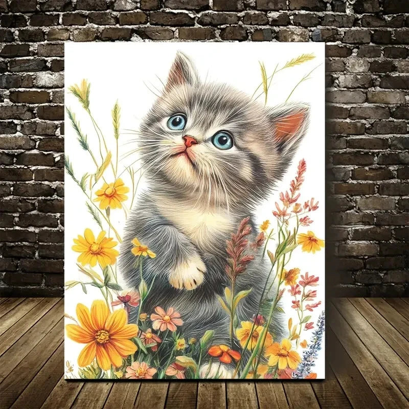 Flowers And Plants Cute British Shorthair Painting 40x60cm Metal Print Ready to Hang