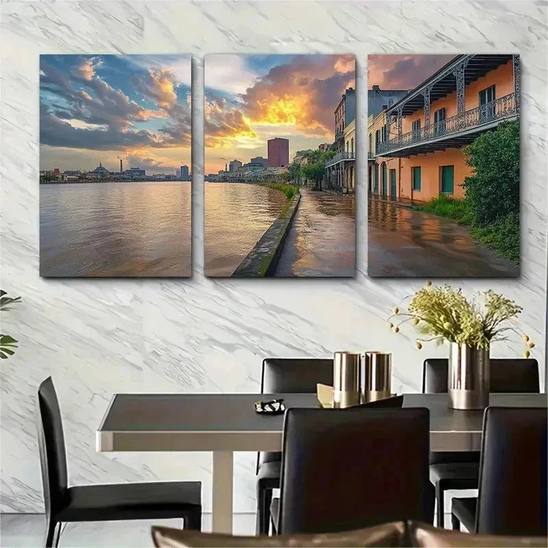 3pcs Louisiana Posters USA New Orleans Perfect Wall Art Set Canvas Framed 50x70cm - High Quality Print 100% Australian Made Wall Canvas Ready to Hang
