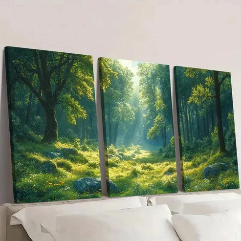 3pcs Vintage Forest Woodland Wall Art Canvas Unframed - High Quality Print 100% Australian Made Wall Canvas - Bella Home Decor