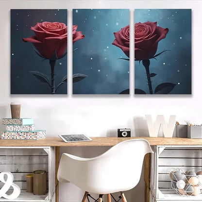 3pcs Red Roses with Starry Night Sky    Wal1l Art Set Canvas Framed 40x60cm - High Quality Print 100% Australian Made Wall Canvas Ready to Hang