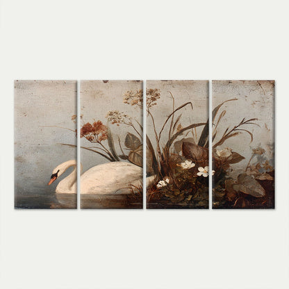 4pcs Vintage Oil Painting Swan In Lake Wall Art Canvas Framed 45x80cm - High Quality Print 100% Australian Made Wall Canvas Ready to Hang