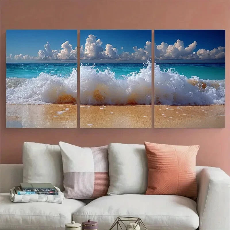 3pcs Frothing Sea Foam Seashore Australia Seascape Metal Print Ready to Hang Art - Bella Home Decor