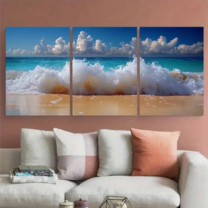 3pcs Frothing Sea Foam Seashore Australia Seascape Metal Print Ready to Hang Art - Bella Home Decor