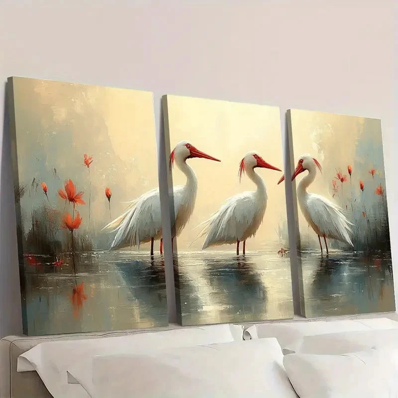 3pcs Elegant Waterbirds  Animal Studio  rt    Wall   Wall Art Set Canvas Framed 40x60cm - High Quality Print 100% Australian Made Wall Canvas Ready to Hang - Bella Home Decor