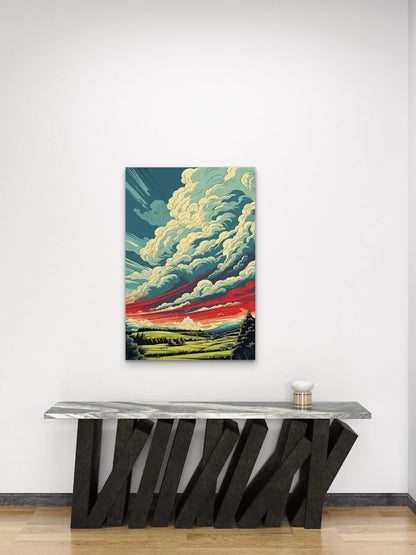Dramatic Sky with White Clouds & Red Sunset Metal Print Ready to Hang