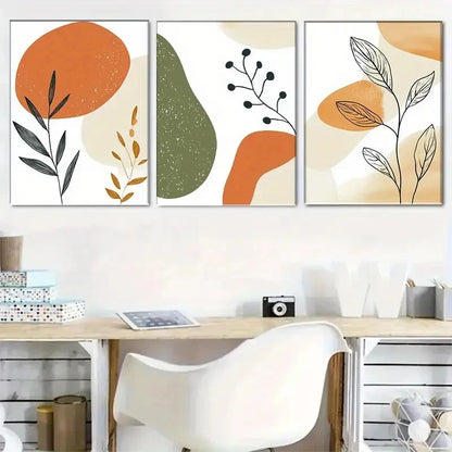 3pcs Geometric and Plant Art Set Print Metal Print Ready to Hang Art - Bella Home Decor