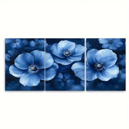 3pcs Elegant Blue Abstract Watercolor Floral Wall Art Set Canvas Framed 40x60cm - High Quality Print 100% Australian Made Wall Canvas Ready to Hang