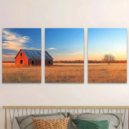 3pcs Country Landscape with Red Barn Wall Art Set Canvas Framed 40x60cm - High Quality Print 100% Australian Made Wall Canvas Ready to Hang - Bella Home Decor