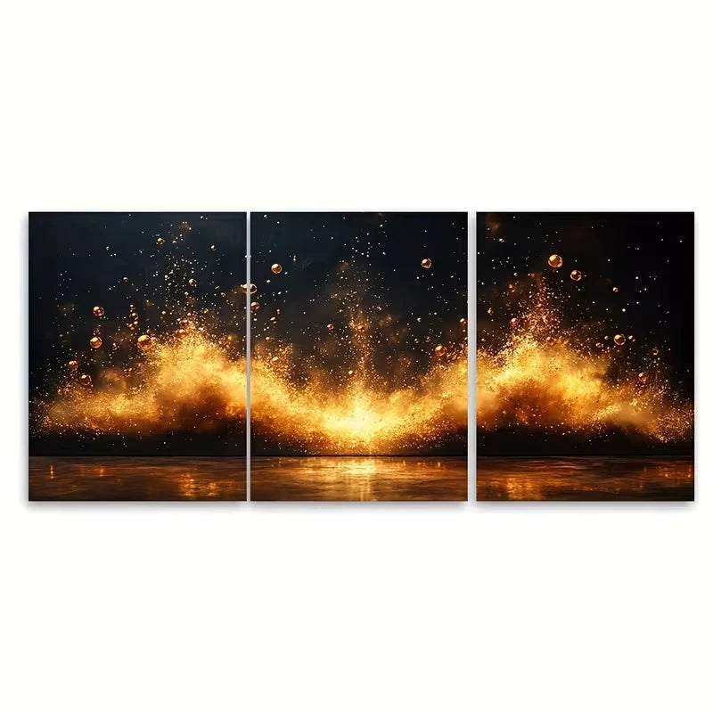3pcs Elegant Golden Bubble Explosion Abstract Metal Print Ready to Hang Art