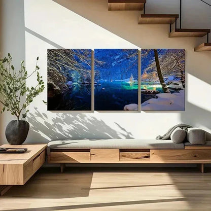 3pcs Snow Scene Nature Landscape Lake Wall Art Canvas Unframed - High Quality Print 100% Australian Made Wall Canvas