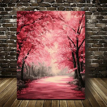 Lush Cherry Blossom Tree Forest Painting 40x60cm Metal Print Ready to Hang - Bella Home Decor