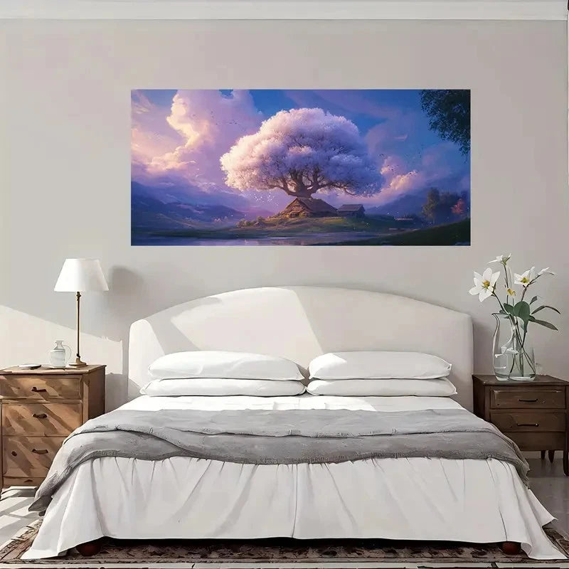 Purple Tree Sky Nature Wall Art Canvas Office Home Room Framed 120x60cm