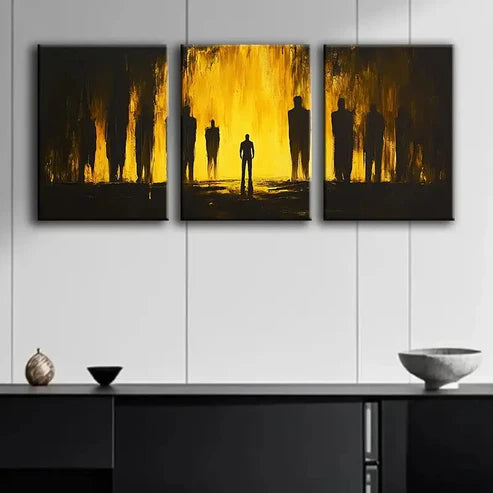3pcs Black and Yellow Silhouettes Nature Perfect Wall Art Set Canvas Unframed - High Quality Print 100% Australian Made Wall Canvas - Bella Home Decor