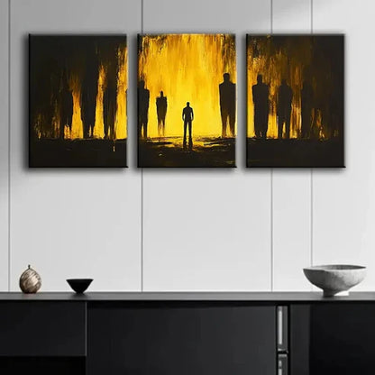 3pcs Black and Yellow Silhouettes Nature Perfect Wall Art Set Canvas Unframed - High Quality Print 100% Australian Made Wall Canvas - Bella Home Decor