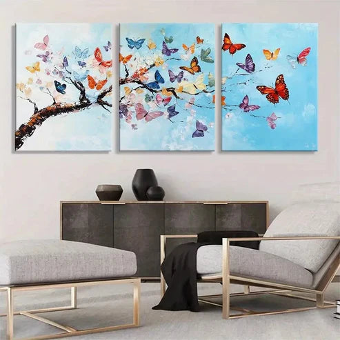 3pcs Butterfly Tree Blue Sky Colorful Perfect Wall Art Set Canvas Unframed - High Quality Print 100% Australian Made Wall Canvas - Bella Home Decor