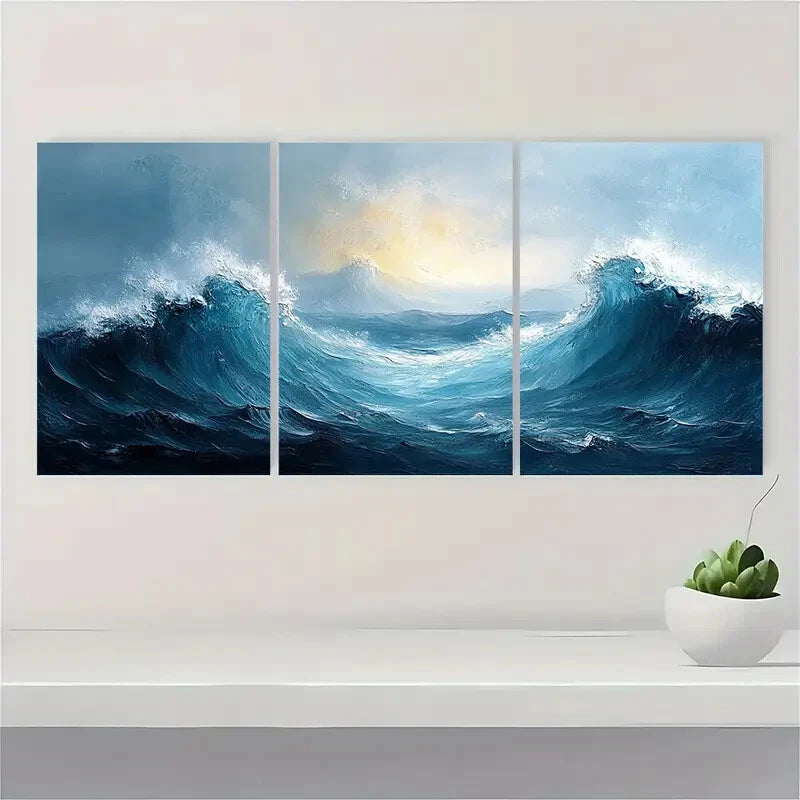 3pcs Blue and White Abstract Painting Metal Print Ready to Hang Art