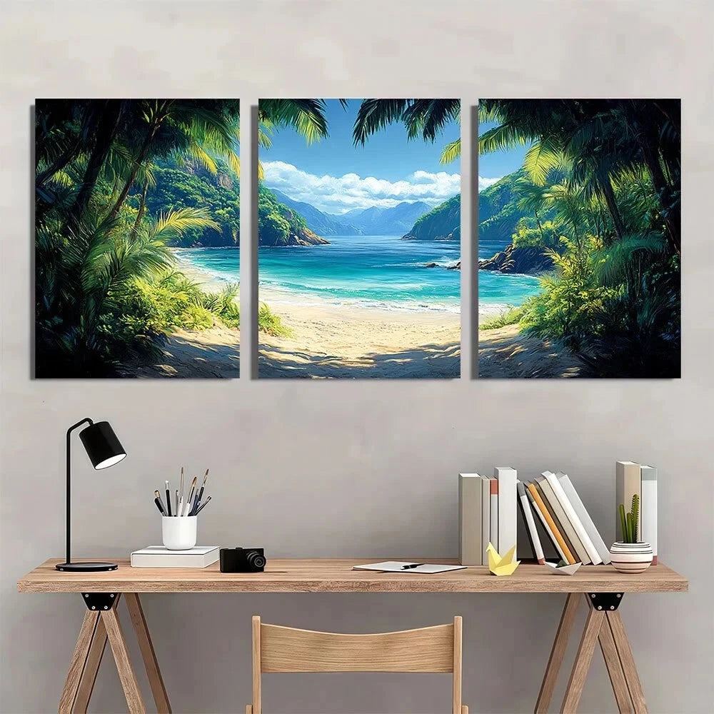 3pcs Tropical Beach Scene Vibrant Cocos Metal Print Ready to Hang Art - Bella Home Decor