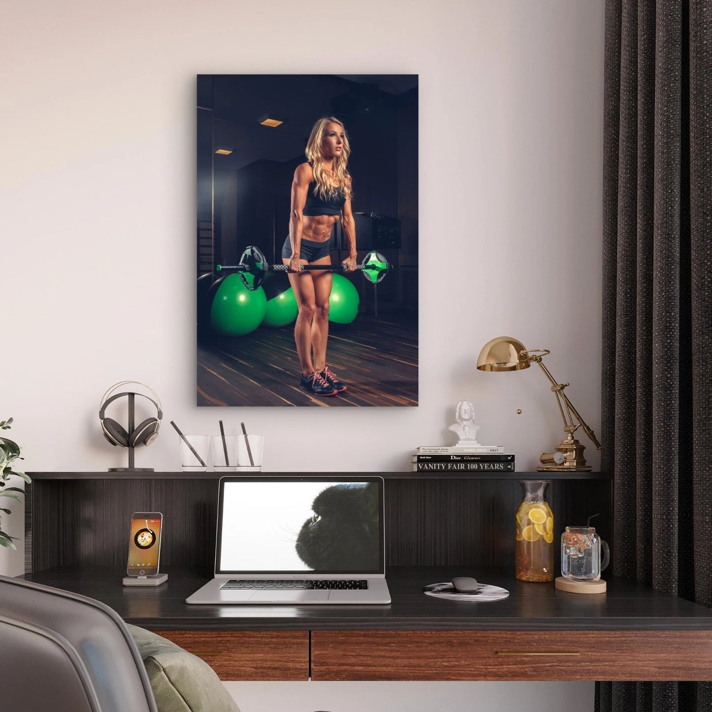 Athletic Blond Woman And Barbell 5mm thick Plastic Poster Ready to Hang 90x60cm
