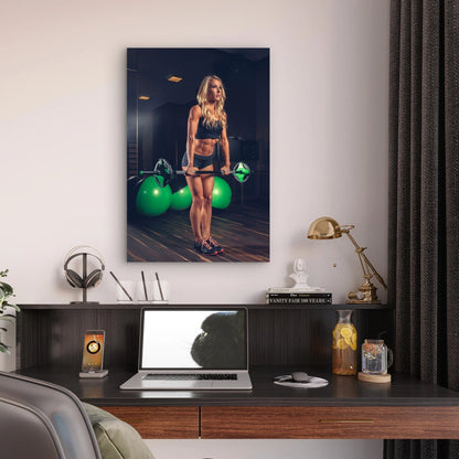 Athletic Blond Woman And Barbell 5mm thick Plastic Poster Ready to Hang 90x60cm