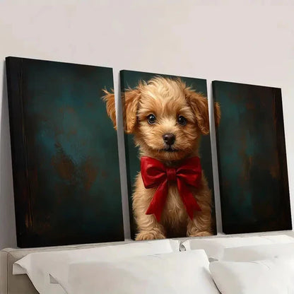 3pcs The Big Red Bow Fine Art Print Dog K Wall Art Set Canvas Unframed - High Quality Print 100% Australian Made Wall Canvas - Bella Home Decor