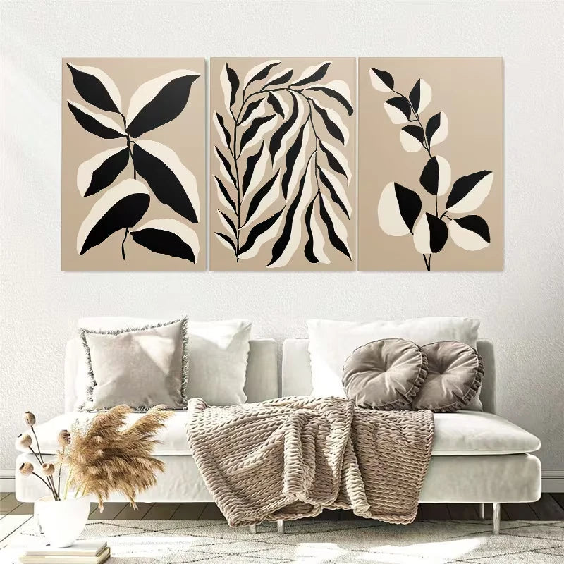 3pcs Botanical Neutral Beige Line Drawings Wall Art Set Canvas Framed 60x90cm – High Quality Print 100% Australian Made Wall Canvas Ready to Hang - Bella Home Decor