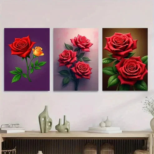 3pcs Beautiful Red Rose Elegant Floral Wall Art Canvas Unframed - High Quality Print 100% Australian Made Wall Canvas - Bella Home Decor