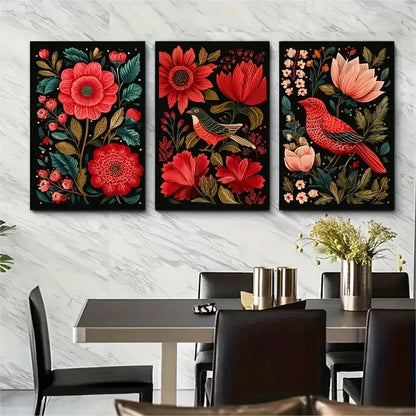 3pcs Mexican Vintage Floral Prints Perfect Wall Art Set Canvas Framed 50x70cm - High Quality Print 100% Australian Made Wall Canvas Ready to Hang