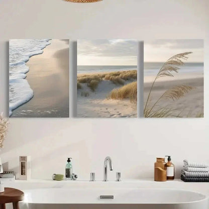 3pcs Serene Ocean & Sandy Dunes Scenery Metal Print Ready to Hang Art