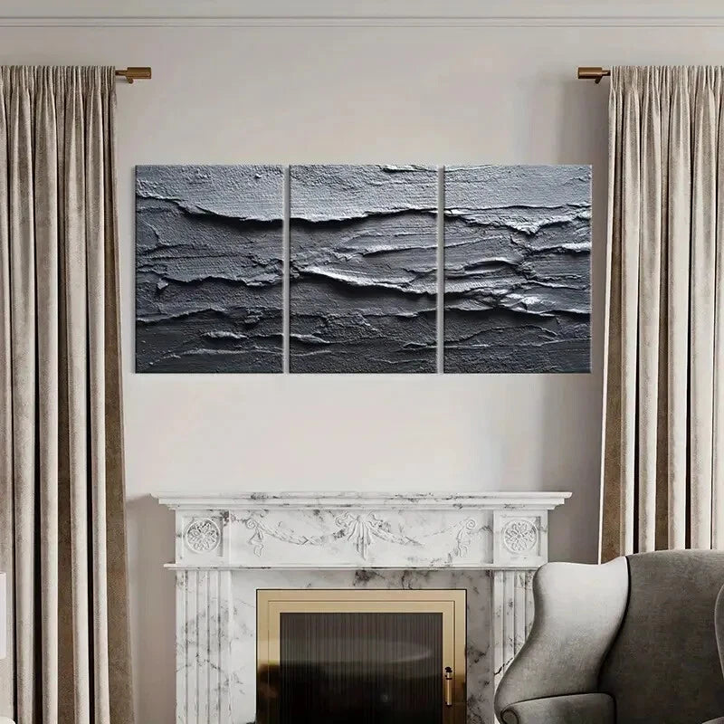 3pcs Abstract Texture Black White Minimalist Art Metal Print Ready to Hang Art - Bella Home Decor