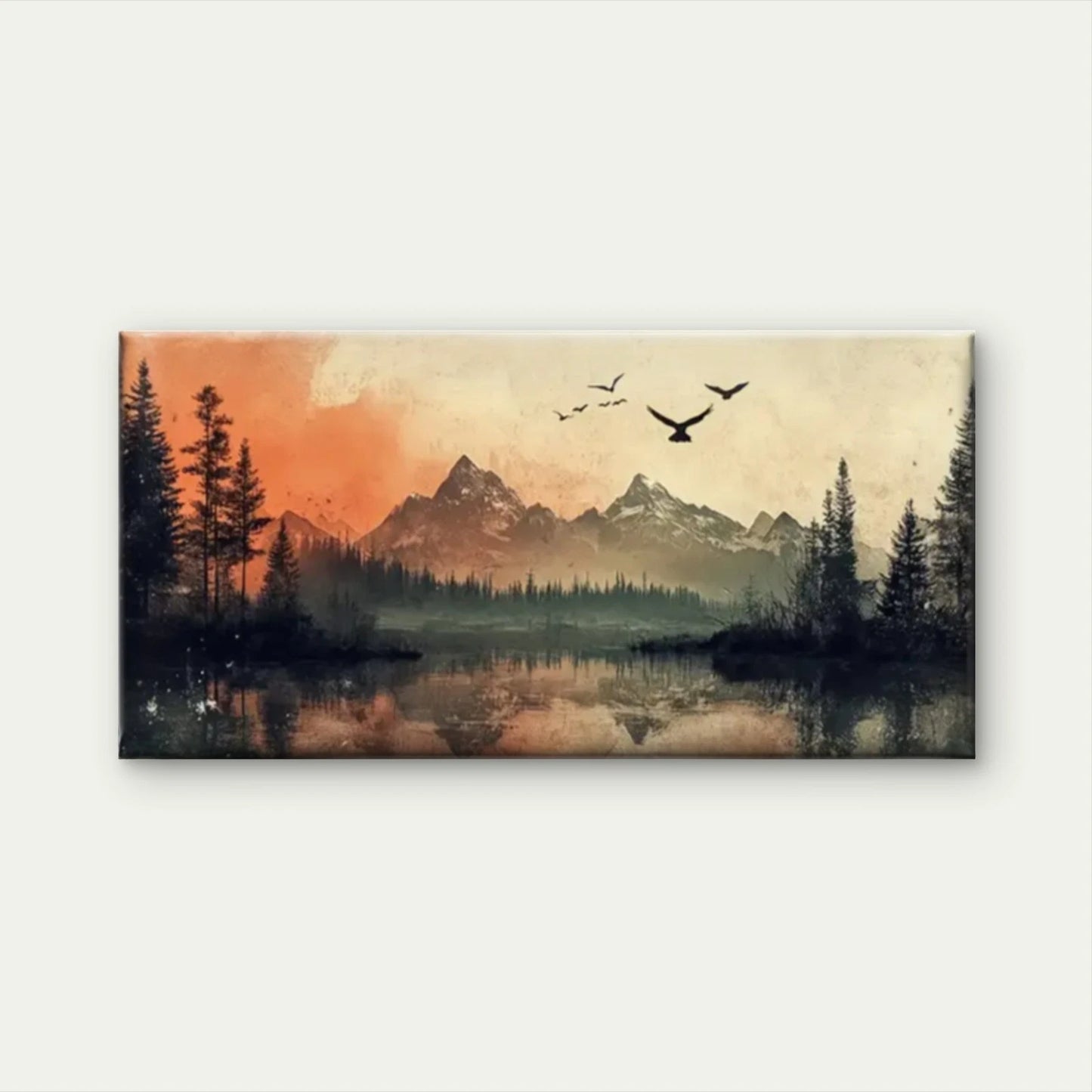 Mountain Lake Birds Forest Wall Art Canvas Office Home Room Framed 120x60cm