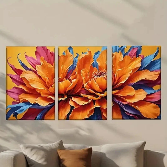 3pcs Flower on a Yellow Background Wall Art Set Canvas Framed 50x70cm - High Quality Print 100% Australian Made Wall Canvas Ready to Hang