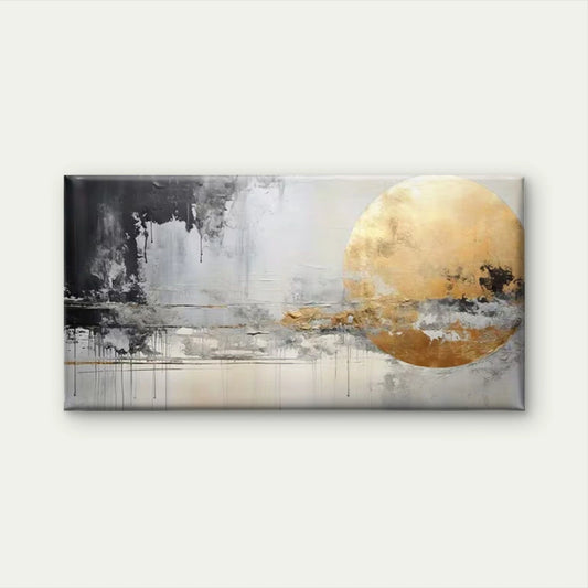 Abstract Gold Circle Wall Art Canvas Office Home Room Framed 120x60cm