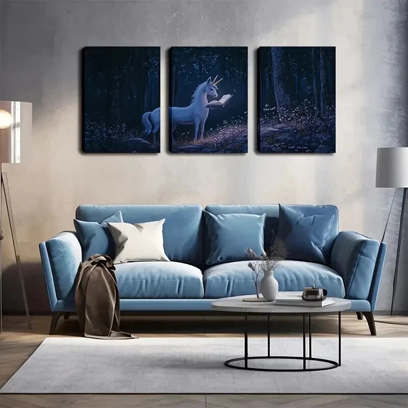 3pcs Modern Nordic Décor Elegant Unicorn Perfect Wall Art Set Canvas Framed 60x90cm - High Quality Print 100% Australian Made Wall Canvas Ready to Hang - Bella Home Decor