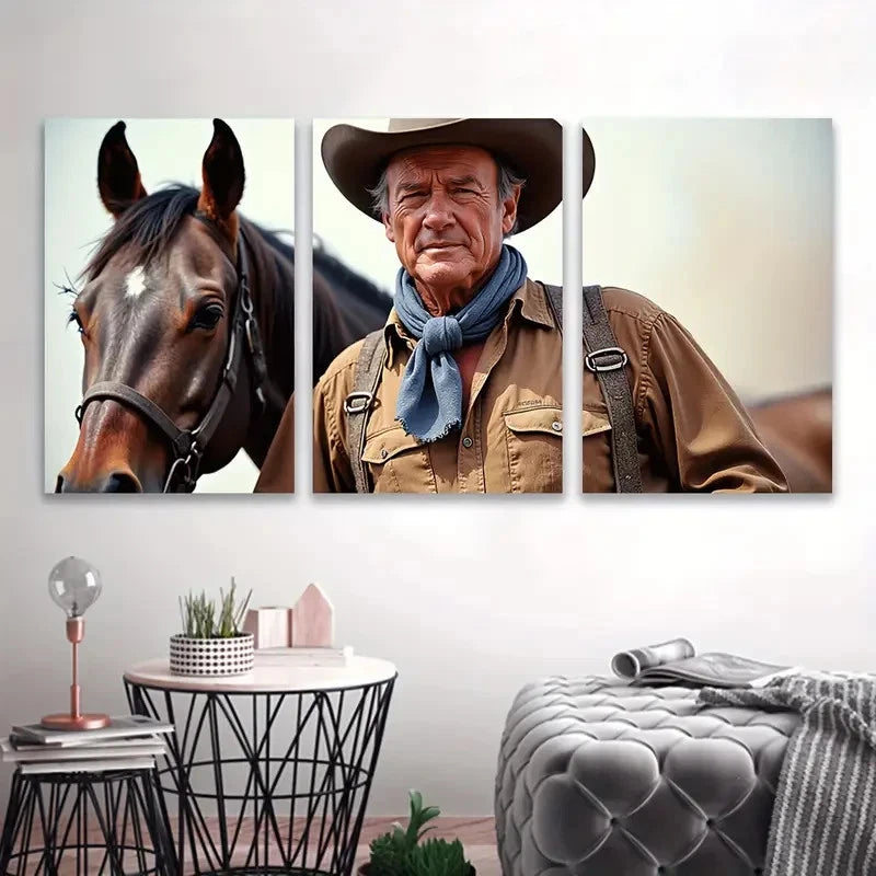 3pcs Cowboy And Horse Artwork Wall Art Set Canvas Framed 40x60cm - High Quality Print 100% Australian Made Wall Canvas Ready to Hang - Bella Home Decor