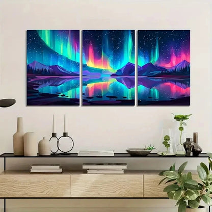 3pcs Colorful Northern Lights Landscape Metal Print Ready to Hang Art - Bella Home Decor