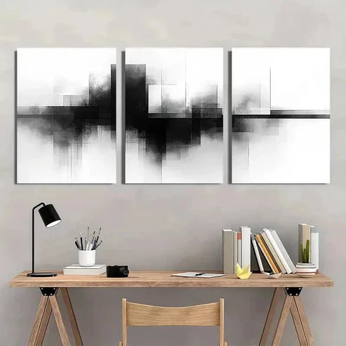 3pcs Black White Industrial Line Pattern Wall Art Canvas Unframed - High Quality Print 100% Australian Made Wall Canvas - Bella Home Decor
