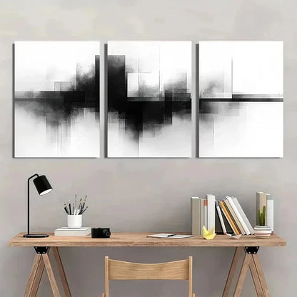 3pcs Black White Industrial Line Pattern Wall Art Canvas Unframed - High Quality Print 100% Australian Made Wall Canvas - Bella Home Decor