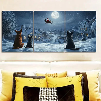 3pcs The dog looks at Santa Claus Wall Art Set Canvas Unframed - High Quality Print 100% Australian Made Wall Canvas