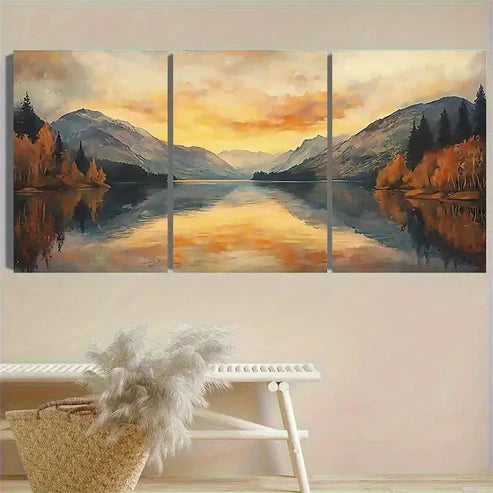 3pcs Sunrise Over Mountain Lake  Wall Art Set Canvas Unframed - High Quality Print 100% Australian Made Wall Canvas - Bella Home Decor