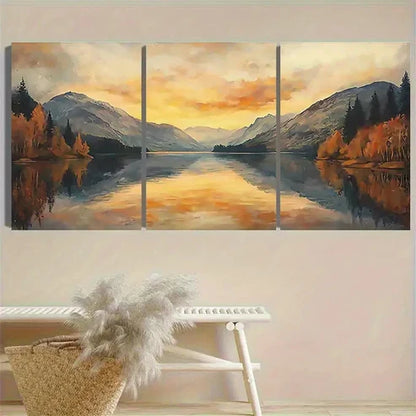 3pcs Sunrise Over Mountain Lake  Wall Art Set Canvas Unframed - High Quality Print 100% Australian Made Wall Canvas - Bella Home Decor