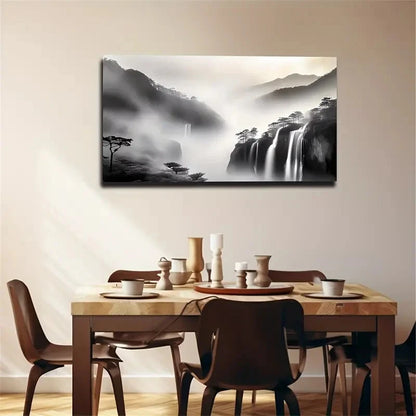 Atmospheric Black Waterfall Wall Art Canvas Office Home Room Framed 120x60cm