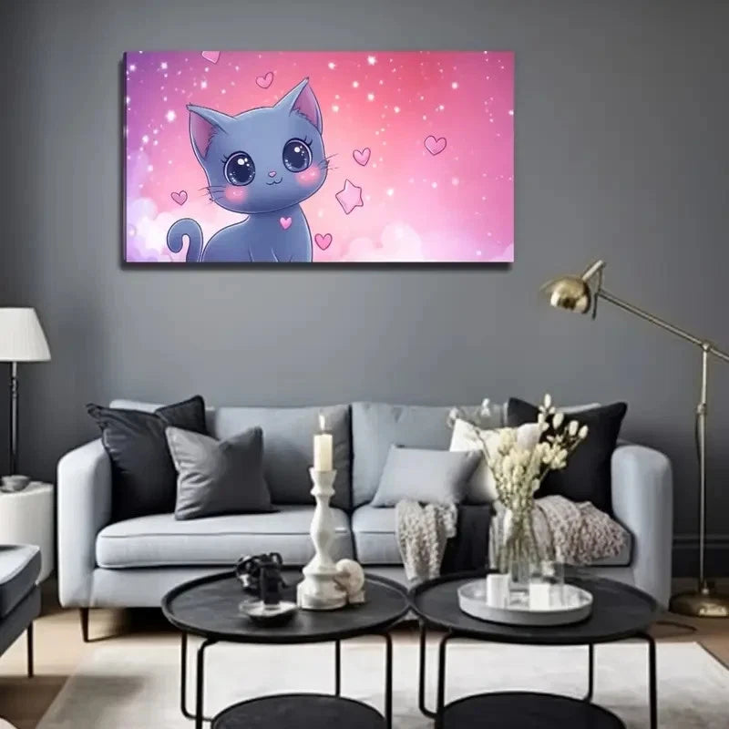 Dreamy Cat Modern Bohemian Wall Art Canvas Office Home Room Framed 120x60cm