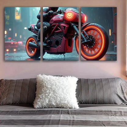 3pcs Guy On Motorcycle Wall Art Set Canvas Framed 50x70cm - High Quality Print 100% Australian Made Wall Canvas Ready to Hang