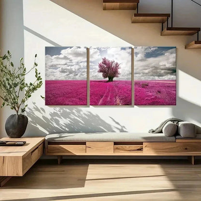 3pcs Pink Flower Field and Tree Decor Wall Art Set Canvas Framed 50x70cm - High Quality Print 100% Australian Made Wall Canvas Ready to Hang